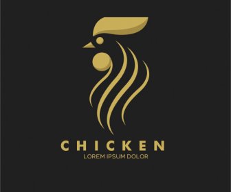 шаблон логотипа курицы темный плоский эскиз