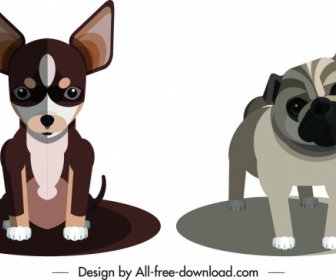 Chihuahua Bulldog Los Iconos De Dibujos Animados Lindo Diseño
