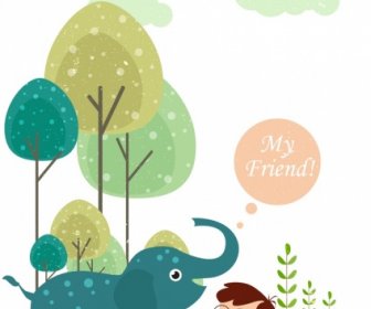 Childhood Background Baby Elephant Boy Icons Cartoon Design