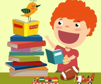 Masa Kanak-kanak Latar Belakang Buku Tumpukan Anak Mainan Ikon