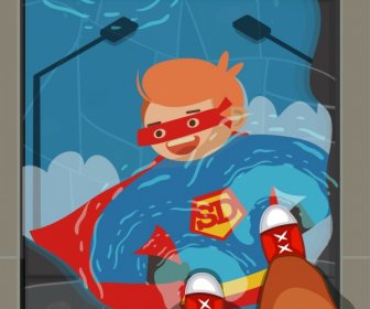 Kindheit Hintergrund Jungen Superman Kostüm Symbole Cartoon Charakter