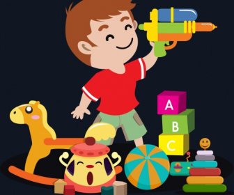 Childhood Background Boy Toys Icons Cartoon Design
