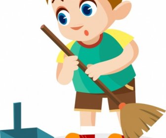 Charakter Chłopiec Dzieciństwo Ikona Kreskówka Sprzątanie Tło