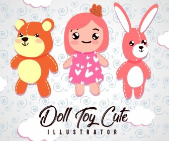 Childhood Background Cute Dolls Toys Icons Decoration