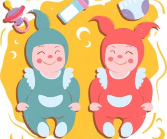 Childhood Background Cute Infant Baby Icons