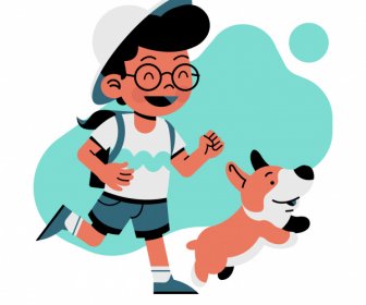 Childhood Background Cute Schoolboy Puppy Sketch Cartoon Design