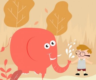 Kindheit Hintergrund Fröhliche Kind Elefanten Symbole Cartoon-design