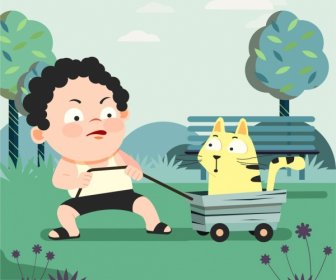Personajes De Dibujos Animados De Iconos Del Animal Doméstico De Infancia Fondo Muchacho Juguetón