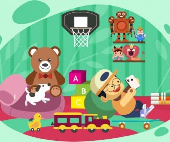 Kindheit Hintergrund Verspielte Junge Spielzeug Symbole