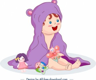 Kindheit Hintergrund Verspielte Kind Spielzeug Symbole Cartoon Charakter