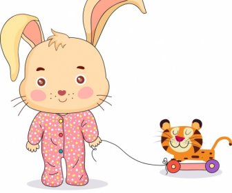 Childhood Background Stylized Bunny Icon Cute Cartoon Character