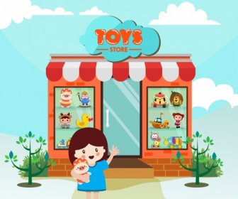 Childhood Background Toys Store Girl Icon Cartoon Design