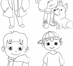 Childhood Design Elements Cute Boys Handdrawn Cartoon Character