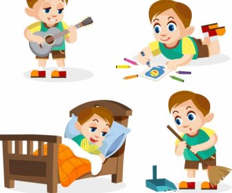 Childhood Design Elements Daily Activities Boy Icons Design