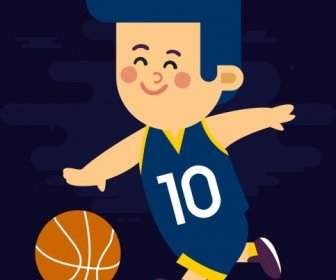 Kindheit Zeichnung Jungen Spielen Basketball-Ikone Farbigen Cartoon