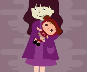 Kindheit Zeichnung Niedliche Mädchen Puppe Symbole Cartoon-design
