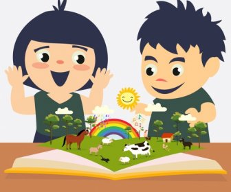 Kindheit Bildung Hintergrund Kinder Offenes Buch Farbige Cartoon