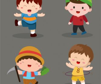 Childhood Elements Joyful Kids Sketch Cute Cartoon Characters