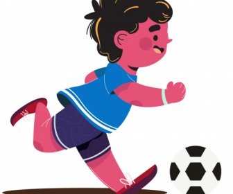 サッカースケッチ漫画のデザインをプレイする子供のアイコンの少年