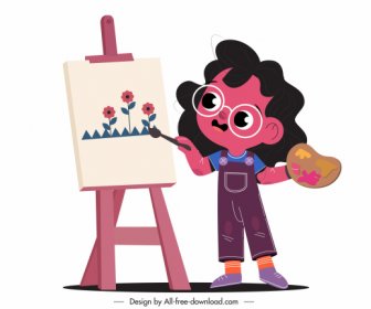 童年图标绘画女孩素描卡通设计