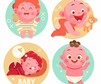 Childhood Icons Cute Baby Sketch Cartoon Characters