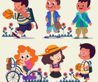 Childhood Icons Cute Boys Girls Sketch Cartoon Characters
