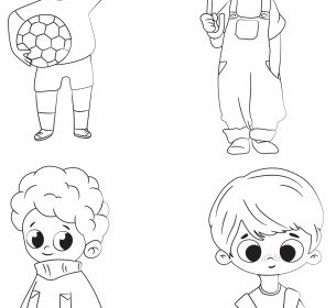 Childhood Icons Cute Boys Sketch Handdrawn Cartoon