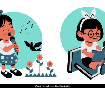 Iconos De La Infancia Chicas Lindas Bosquejar Cantos Actividades De Lectura