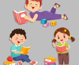 Icone Dell'infanzia Che Studiano I Bambini Schizzo Personaggi Dei Cartoni Animati