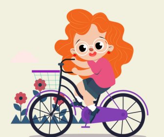 어린 시절 그림 소녀 승마 자전거 스케치 만화 캐릭터