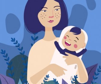 Childhood Painting Mother Kid Icons Classical Design
