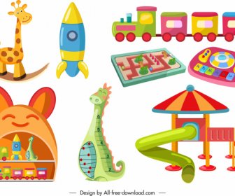 Childhood Toys Icons Colorful Modern Shapes