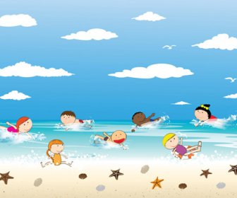 Kinder Und Strand Sommer Hintergrund Vektor