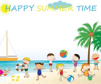 Kinder Und Strand Sommer Hintergrund Vektor