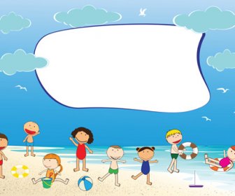 Children And Beach Summer Background Vector