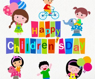 Children Day Greeting Card With Cute Drawings
