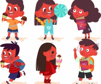 Bambini Icone Simpatici Personaggi Dei Cartoni Animati Schizzo
