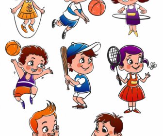 Children Icons Playful Sketch Cute Cartoon Characters