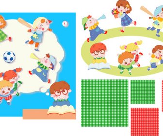 Children Playing With Pattern Vector