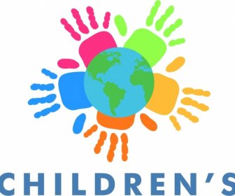Los Niños La Protección Banner Colorful Hand Símbolos Tierra Decoracion