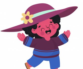 Chilhood Icon Joyful Girl Sketch Cute Cartoon Character