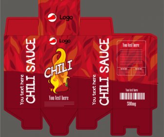 Paquete De Botella De Salsa De Chile Plantilla De Fuego Caliente Rojo