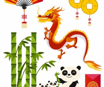 China Elementos De Design Brilhante Símbolos Orientais Coloridos