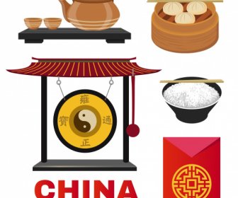 Cina Elemen Desain Masakan Oriental Objek Sketsa
