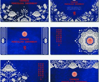 Chinese Porcelain Ornament Cards Vector