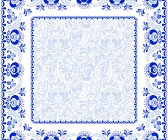 Estilo Chino Azul Y Blanco Frame Vector