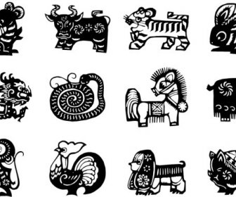 Chinese Zodiac Silhouette Vector Set