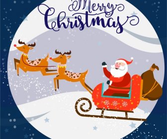 Chirstmas Background Isolated With Santa Riding On Moon