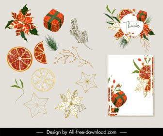 Chirstmas Card Dekorelemente Elegante Klassische Pflanzen Geschenke