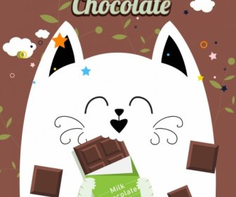 Annuncio Di Cioccolato Gatto Sveglio Icona Cuore Foglia Arredamento